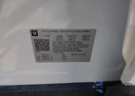 2018 Chevrolet Equinox Lt z USA, uszkodzony, nr VIN 2GNAXSEV0J6277568